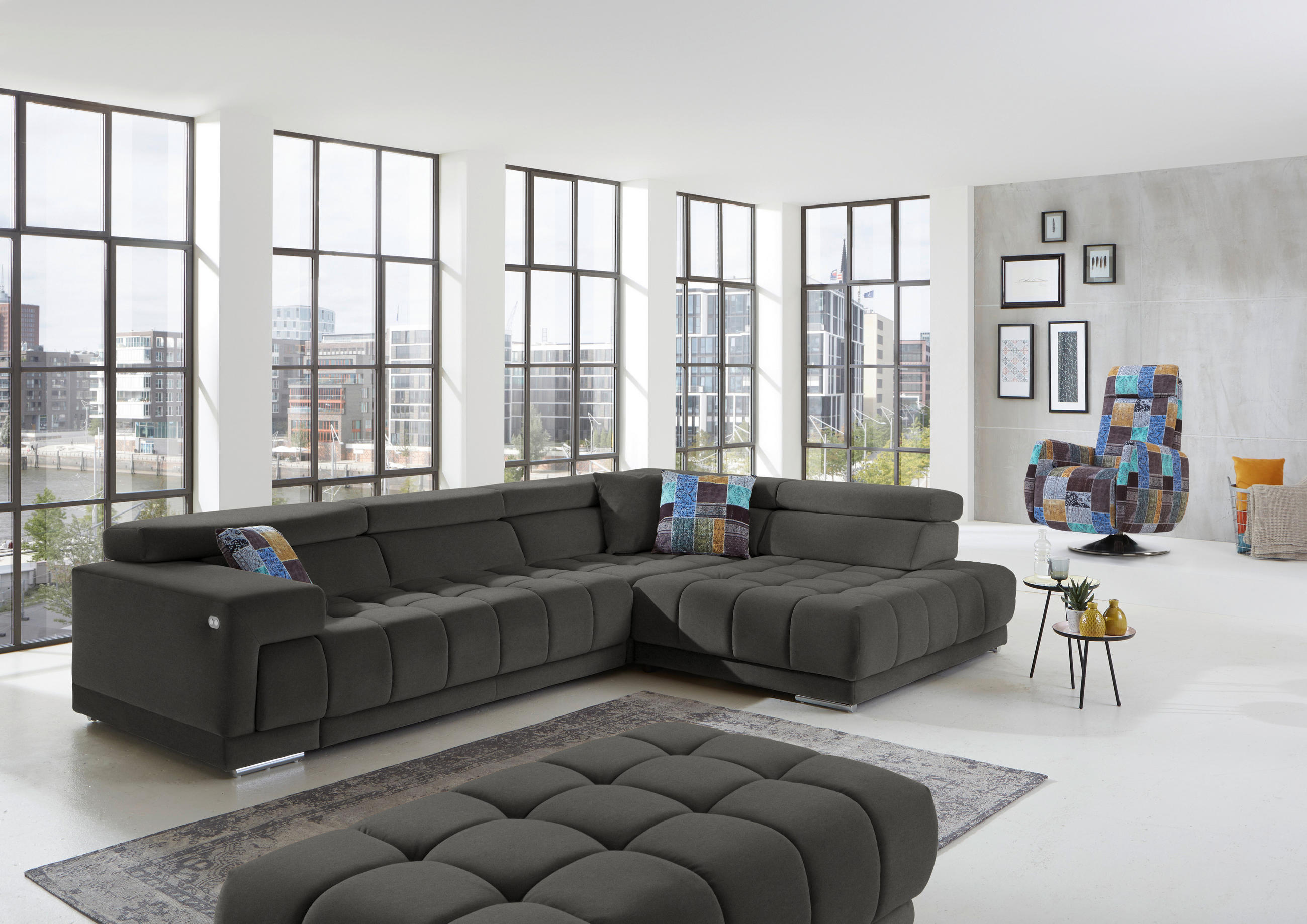 ECKSOFA  in Mikrofaser Dunkelgrau  326/222 cm  - Chromfarben/Dunkelgrau, Design, Textil/Metall (326/222cm) - Beldomo Speed