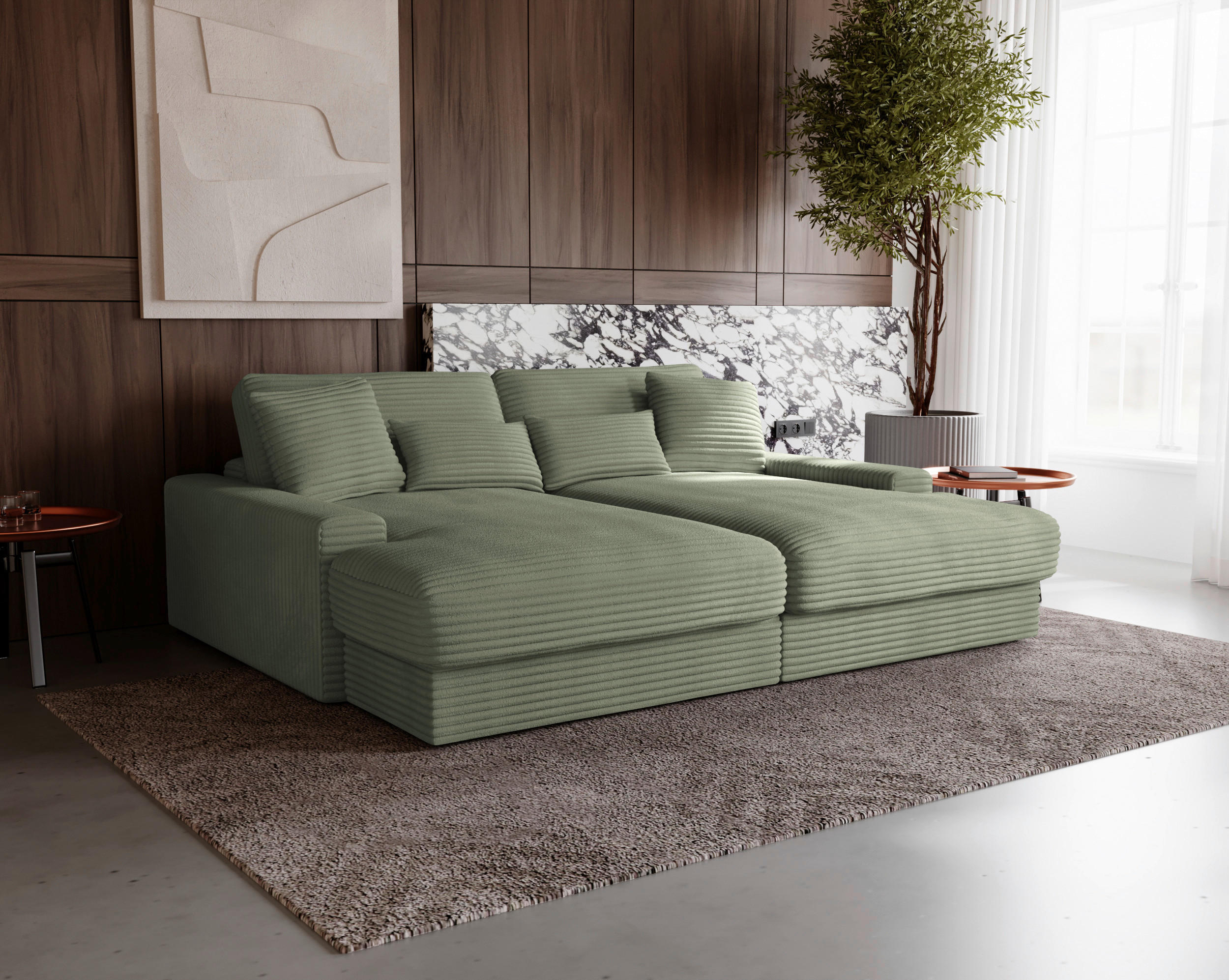 BIGSOFA in Cord Olivgrün  - Schwarz/Olivgrün, MODERN, Kunststoff/Textil (230/85/190cm)