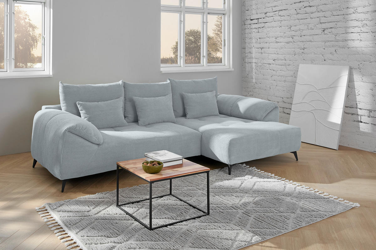 ECKSOFA in Cord Hellgrau  - Hellgrau/Schwarz, Konventionell, Textil/Metall (311/176cm) - Carryhome