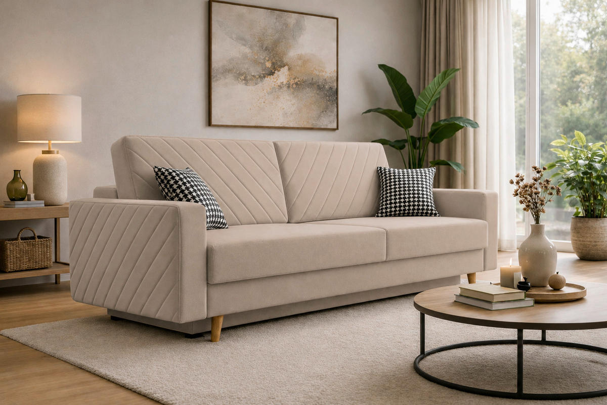 SCHLAFSOFA Hellbraun  - Hellbraun/Schwarz, Design, Holz/Kunststoff (230/96/97cm) - MID.YOU