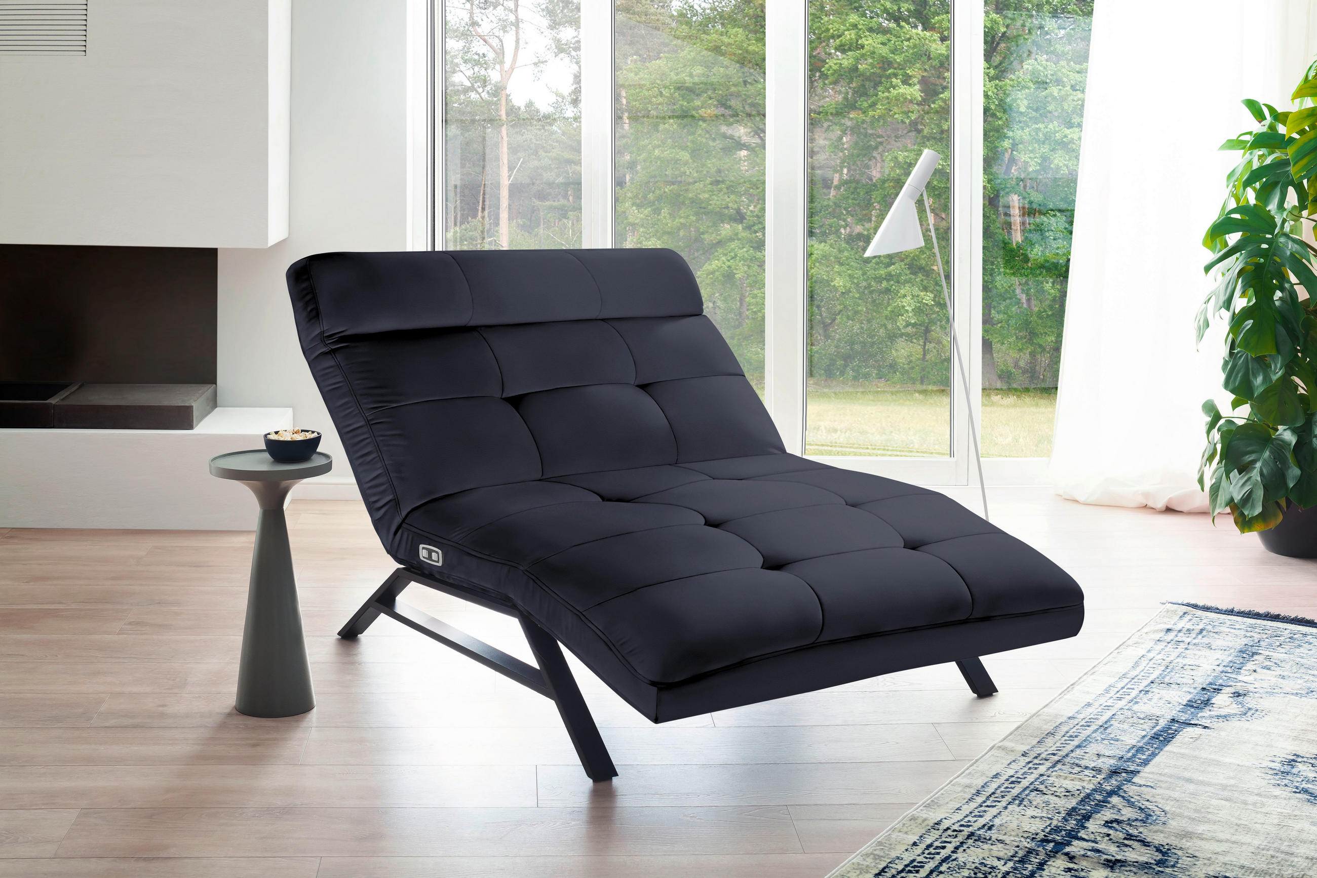 Liege mit motorischer Relaxfkt Echtleder Schwarz  - Schwarz, Design, Leder/Metall (120/54-113/158-198cm) - Pure Home Lifestyle