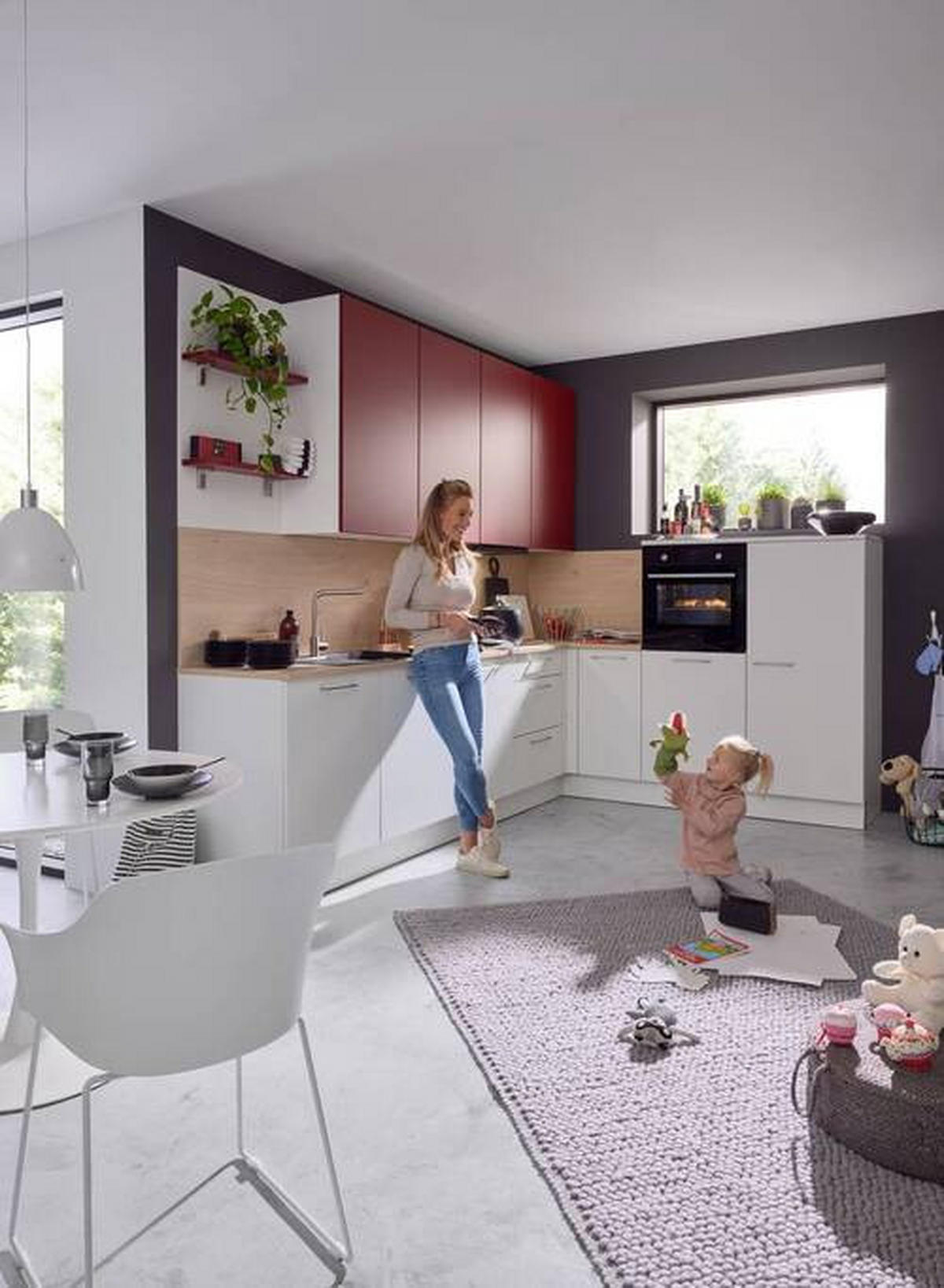 EINBAUKÜCHE   - Weiss/Eichefarben, Design, Holzwerkstoff - Dieter Knoll