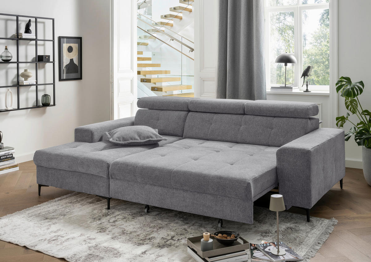 ECKSOFA Chenille Dunkelgrau  - Dunkelgrau/Schwarz, Basics, Textil/Metall (186/270cm) - Livetastic