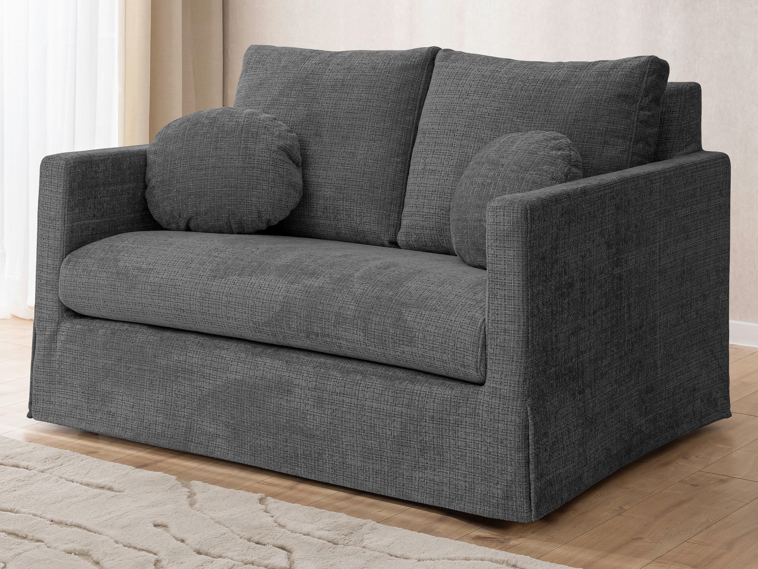 2-SITZER-SOFA PAPHOS in Chenille Dunkelgrau  - Dunkelgrau/Schwarz, Design, Kunststoff/Textil (140/89/95cm) - P & B