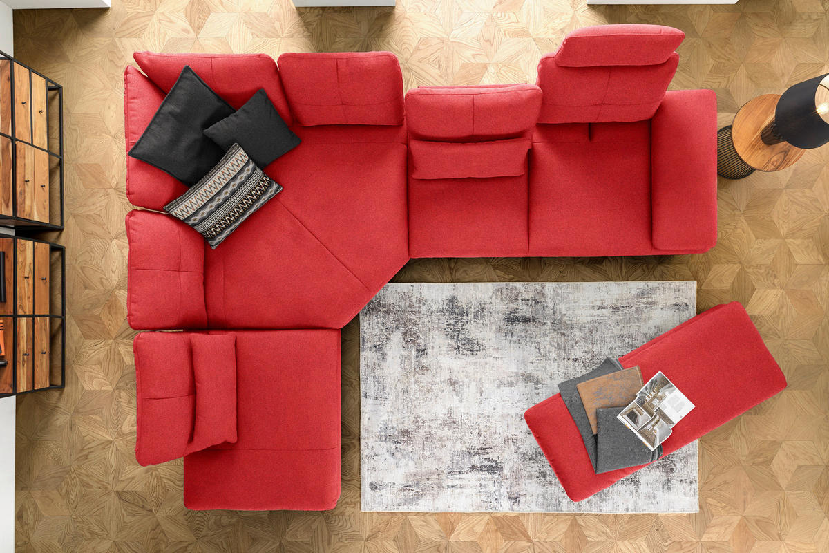 ECKSOFA in Flachgewebe Hellrot  - Hellrot/Schwarz, Design, Textil/Metall (271/344cm) - Chilliano