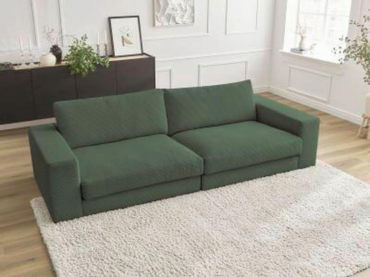 3-SITZER-SOFA LEONARD Cord Dunkelgrün  - Dunkelgrün/Schwarz, MODERN, Kunststoff/Textil (234/77/109cm)