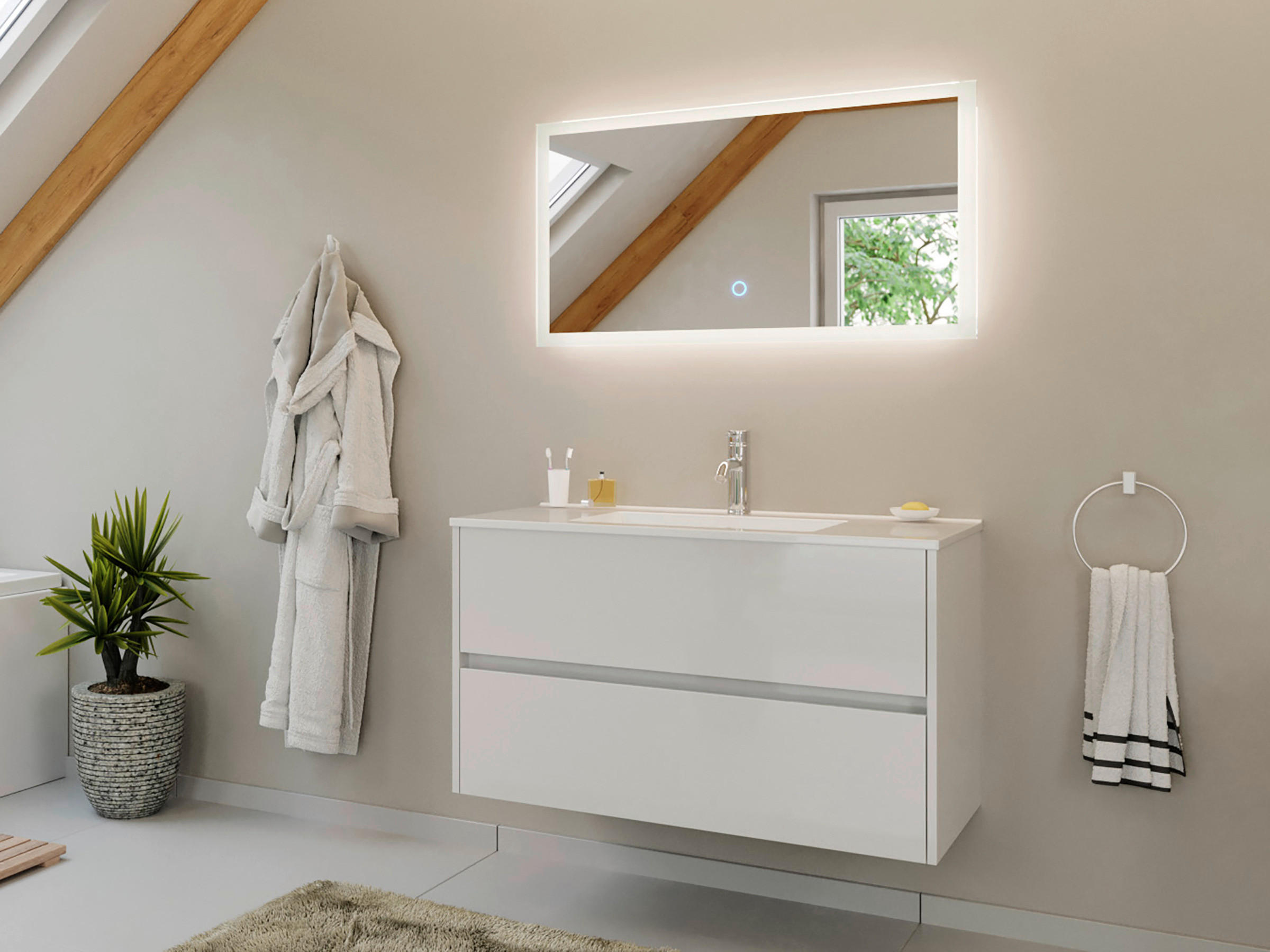 BADEZIMMER 2-teilig  in 100 cm  - Weiß Hochglanz/Weiß, Basics, Keramik/Holzwerkstoff (100cm) - MID.YOU