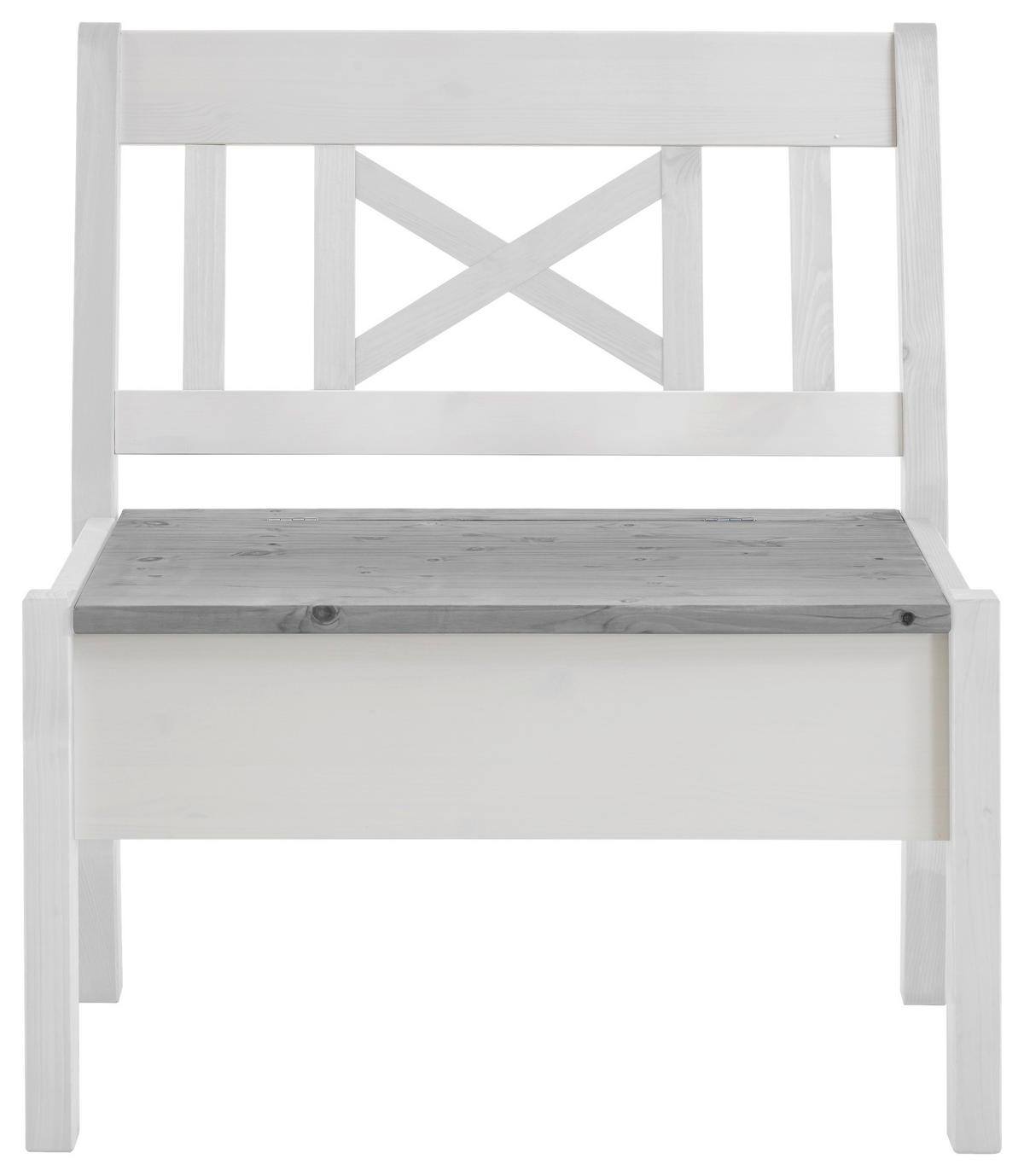 SITZBANK 84/93/58 cm Grau, Weiß Kiefer massiv  - Weiß/Grau, ROMANTIK / LANDHAUS, Holz (84/93/58cm) - Boxxx