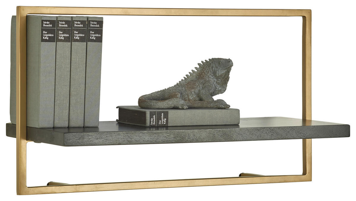 WANDREGAL Akazie massiv Schwarz, Goldfarben  - Goldfarben/Schwarz, Trend, Holz/Metall (65/35/25cm) - Lomoco