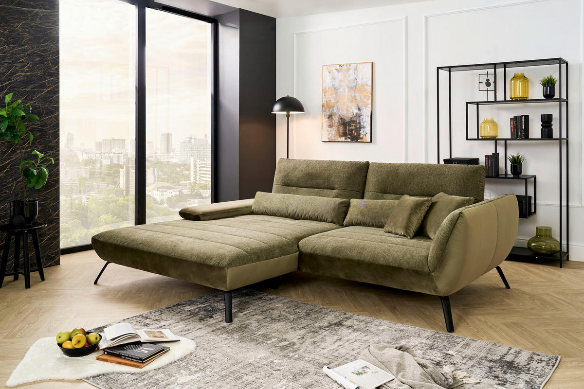 ECKSOFA in Webstoff Olivgrün  - Schwarz/Olivgrün, Konventionell, Textil/Metall (191/273cm) - Carryhome