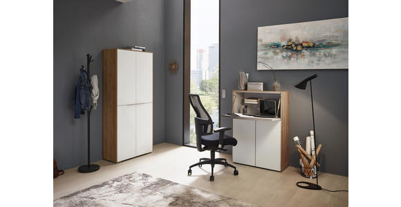 AKTENSCHRANK Eichefarben, Weiß - Eichefarben/Weiß, Design, Glas/Holzwerkstoff (80,8/181,6/37cm) - Voleo