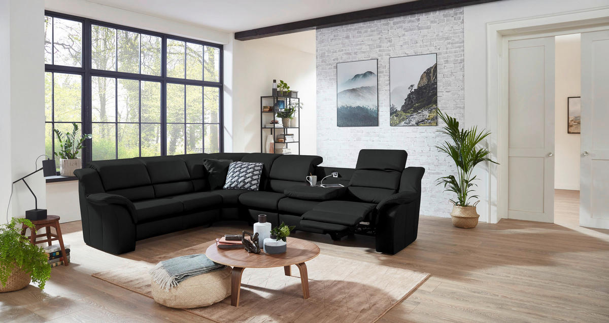 ECKSOFA  in Echtleder Schwarz  260/324 cm  - Schwarz, KONVENTIONELL, Leder/Kunststoff (260/324cm) - Cantus