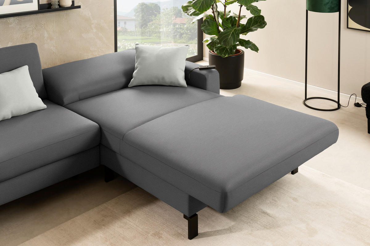 ECKSOFA Cord Grau  - Schwarz/Grau, Design, Textil/Metall (298/185cm) - Pure Home Lifestyle