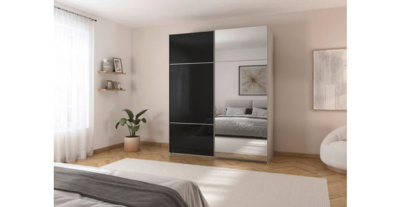 SCHWEBETÜRENSCHRANK 201/223/68 cm 2-türig Schwarz, Champagner - Champagner/Alufarben, KONVENTIONELL, Glas/Holzwerkstoff (201/223/68cm) - Novel