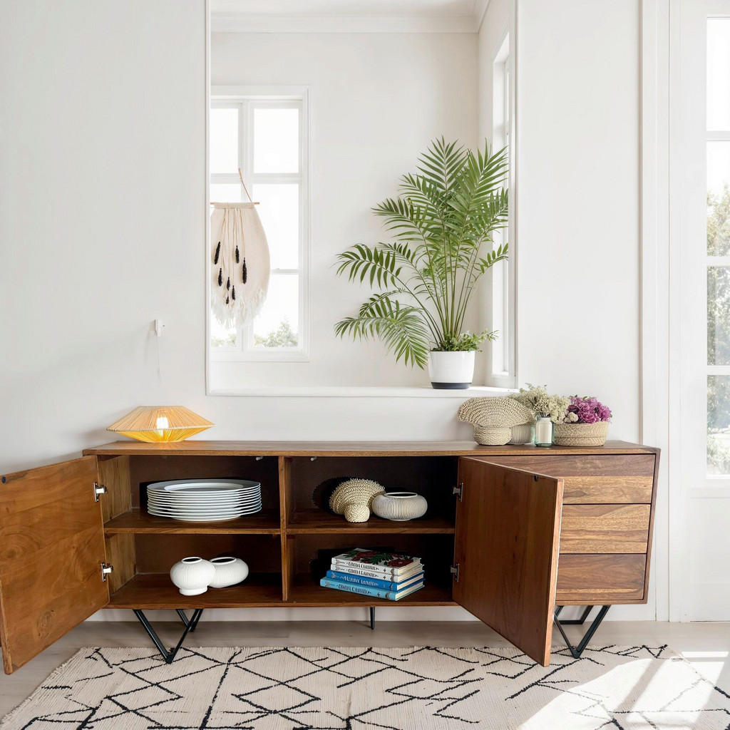 Thumbnail - Livetastic Sideboard, Sheesham, Holz, Sheesham, massiv, 2 Fächer, 3 Schubladen, 175x71x40 cm, stehend, handgemacht, Holz...