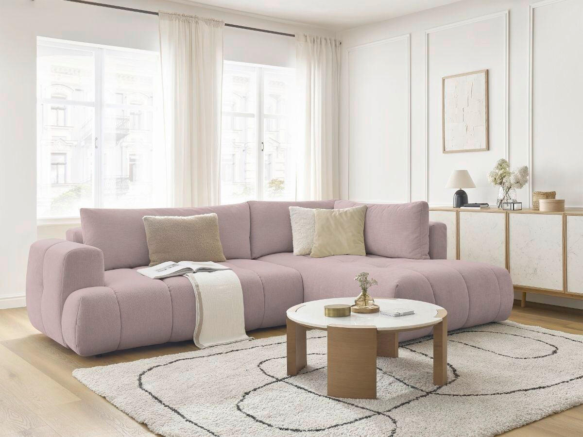 ECKSCHLAFSOFA FUJI Leinenoptik Pink  inkl.  - Pink/Schwarz, MODERN, Kunststoff/Textil (282/204cm)