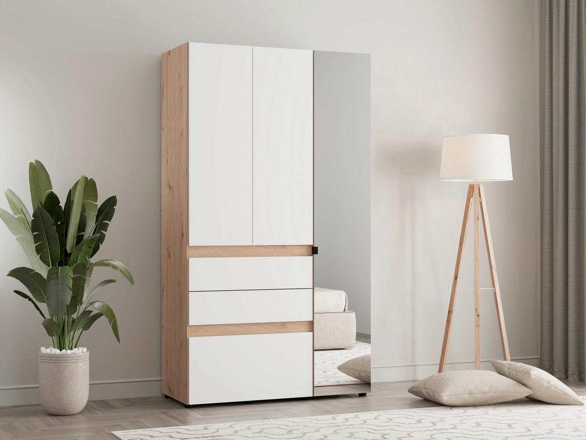 ORMAR ZA ODJEĆU bijela, hrast Artisan   - bijela/hrast Artisan, Moderno, staklo/drvni materijal (117/52/207,5cm)