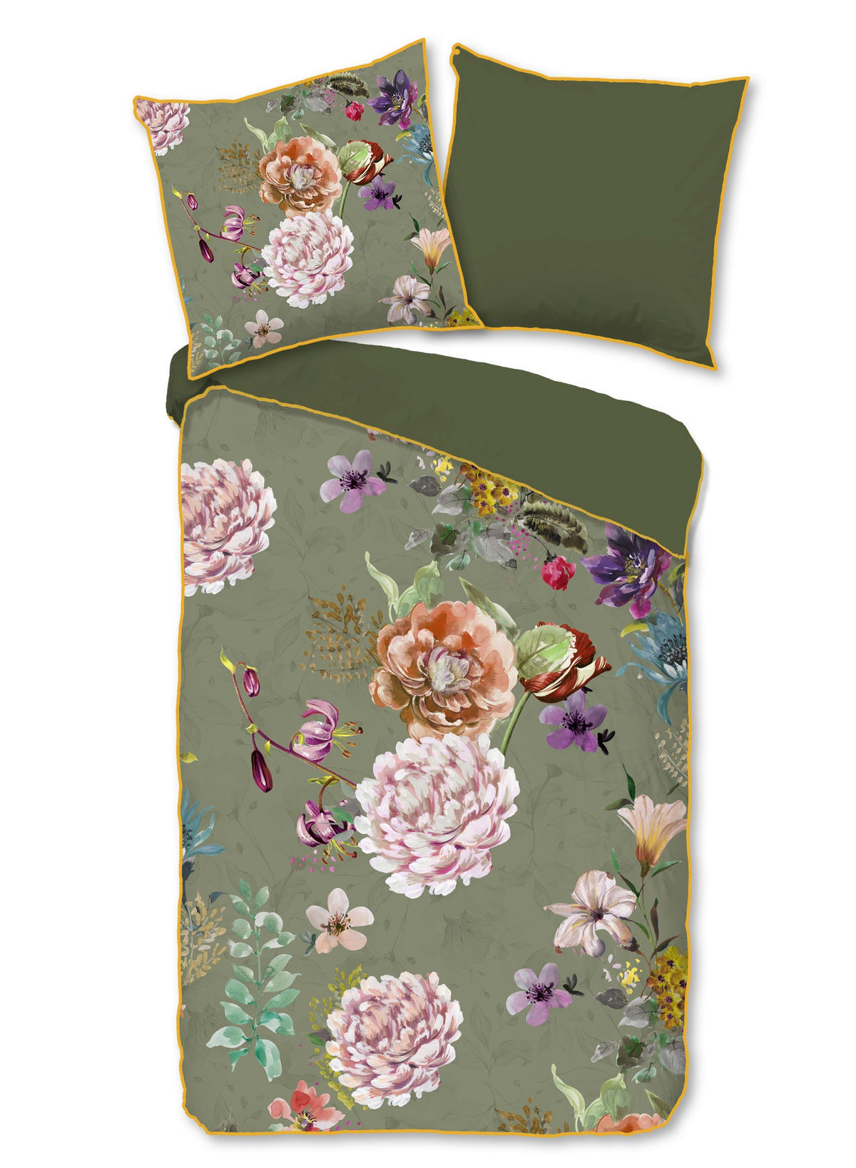 WENDEBETTWÄSCHE Parma Satin 155/220 cm  - Olivgrün/Grün, Design, Textil (155/220cm)