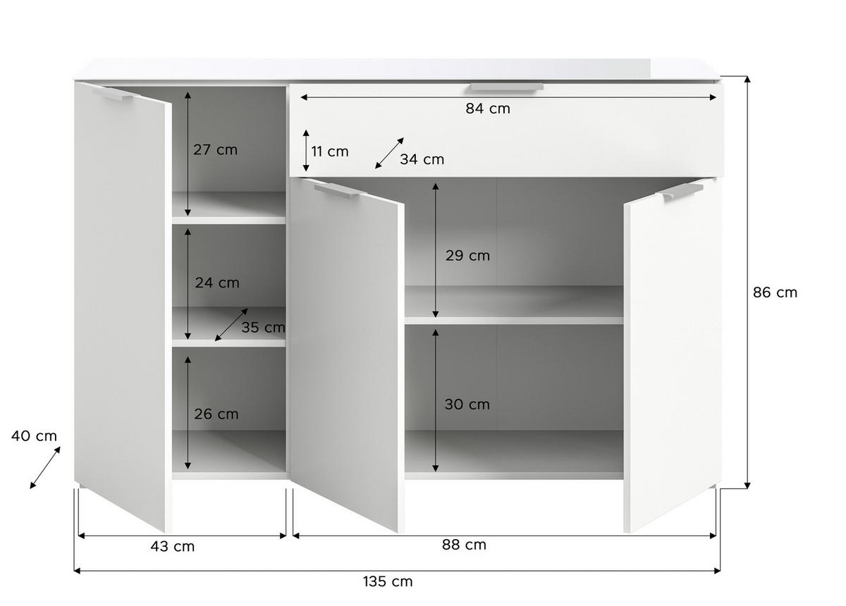 KOMODA, bela  - srebrne barve/črna, Design, kovina/umetna masa (135/86/40cm) - Livetastic