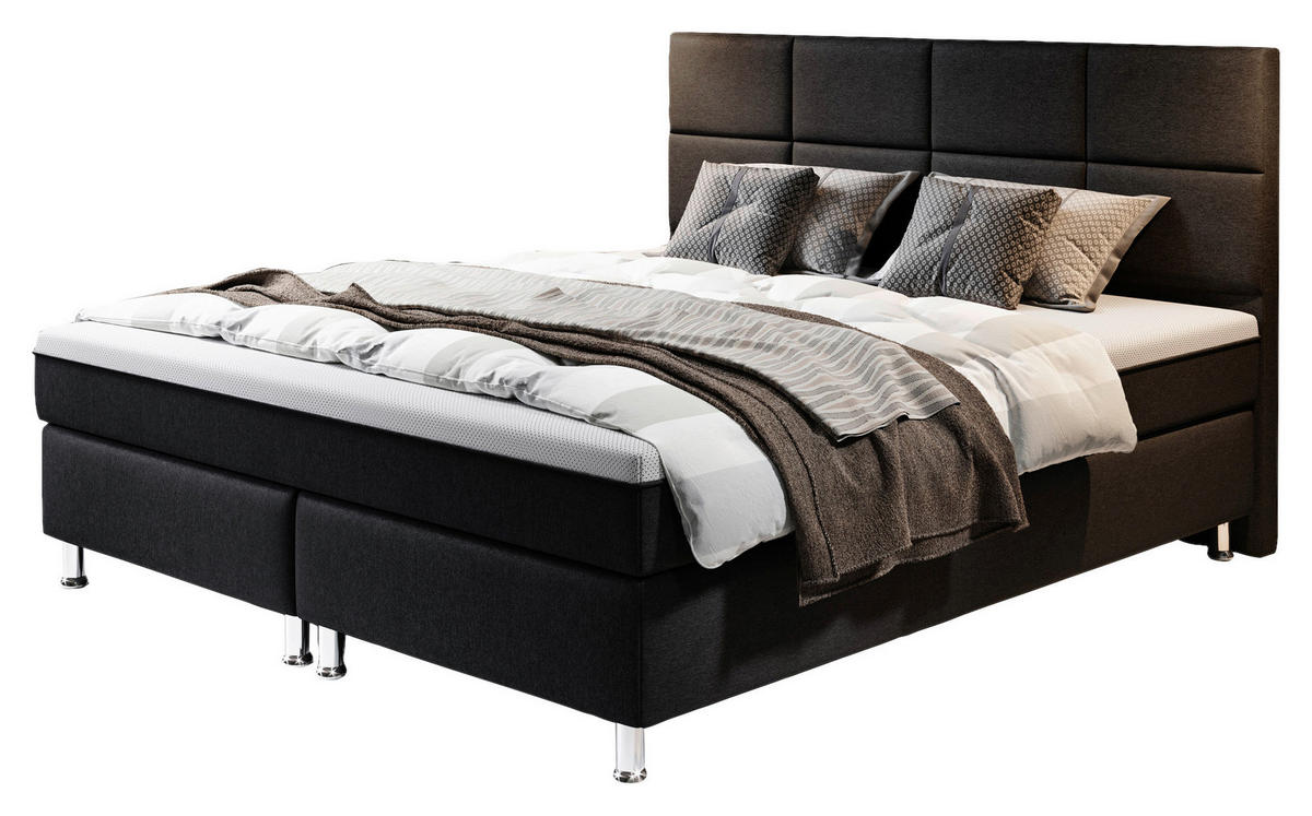 BOXSPRINGBETT 180/200 cm  in Schwarz  - Silberfarben/Schwarz, KONVENTIONELL, Textil/Metall (180/200cm) - MID.YOU