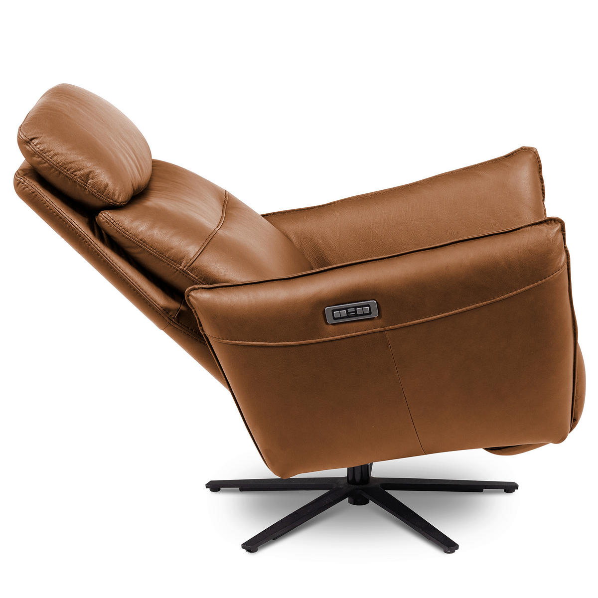 RELAXSESSEL in Leder Cognac  - Cognac/Schwarz, Design, Leder/Metall (77/107/88cm) - Livetastic