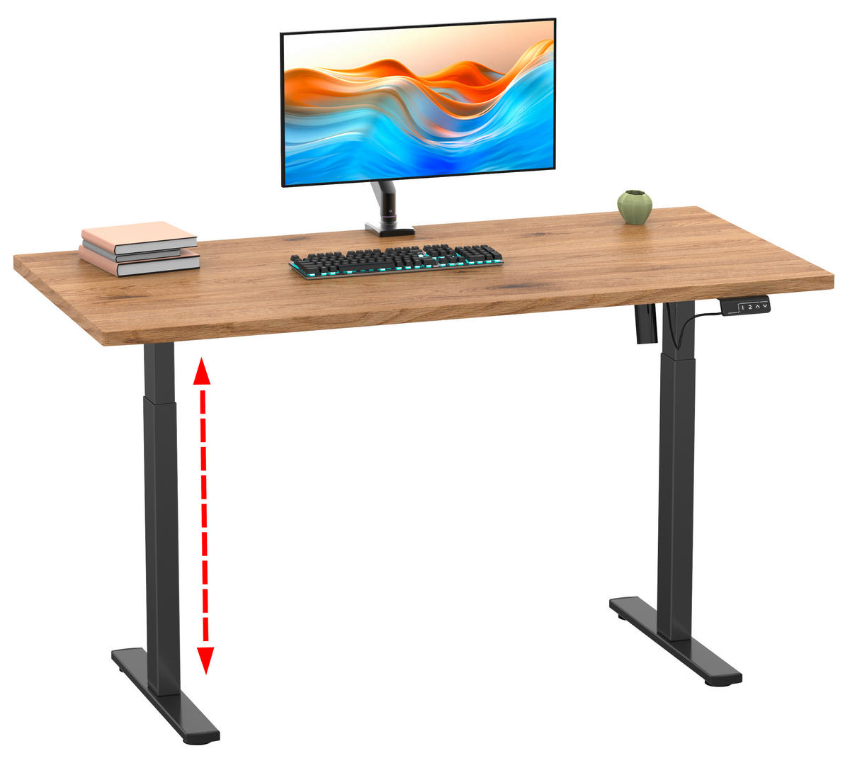 SCHREIBTISCH  in Schwarz, Honigeiche  - Honigeiche/Silberfarben, Design, Holzwerkstoff/Metall (110/71/80cm) - MID.YOU