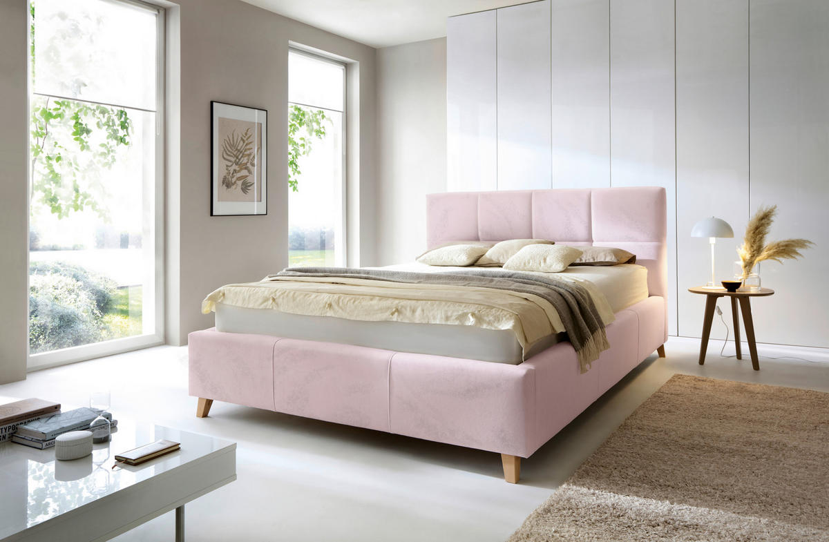 POLSTERBETT 180/200 cm  in Rosa  - Buchefarben/Rosa, Konventionell, Holz/Textil (180/200cm) - Carryhome