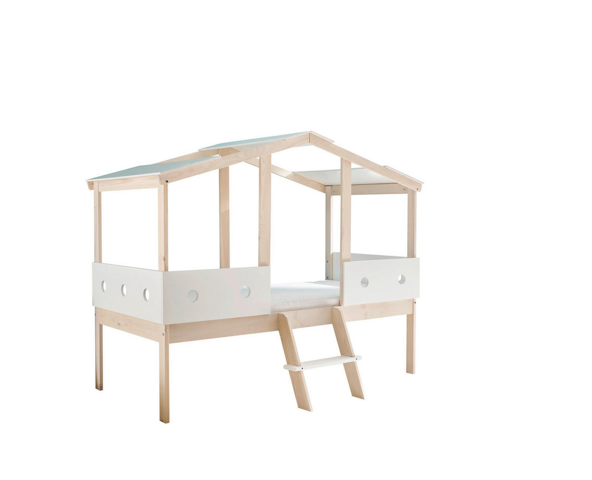 HAUSBETT 90/200 cm,  in Weiß, Kieferfarben, Lattenrost  - Naturfarben/Weiß, KONVENTIONELL, Holz (90/200cm) - Boxxx