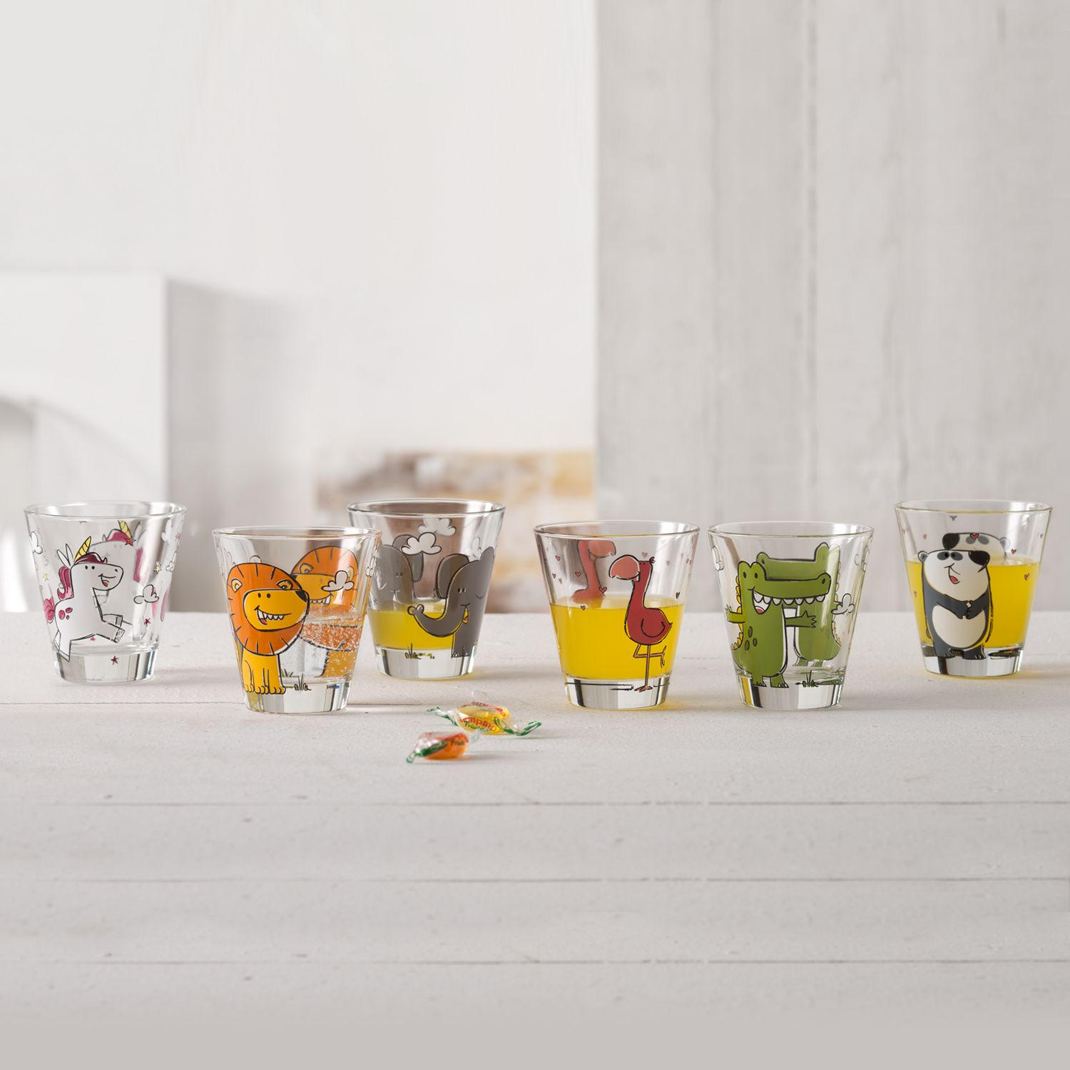KINDER-GLÄSERSET Bambini 6-teilig  - Transparent/Multicolor, Trend, Glas (8,5/9/8,5cm) - Leonardo