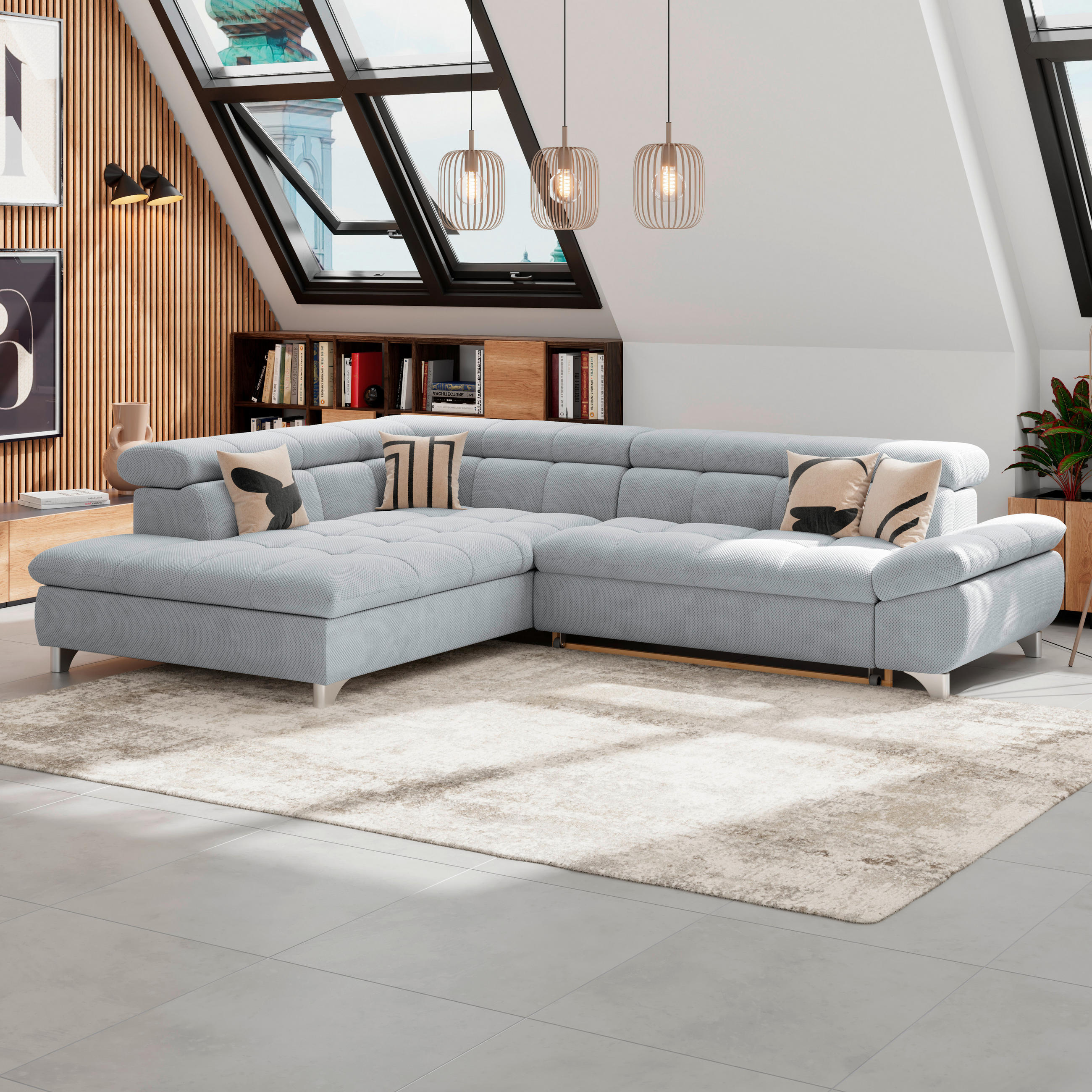 ECKSOFA Grau Chenille  - Chromfarben/Grau, KONVENTIONELL, Textil/Metall (234/312cm) - Livetastic