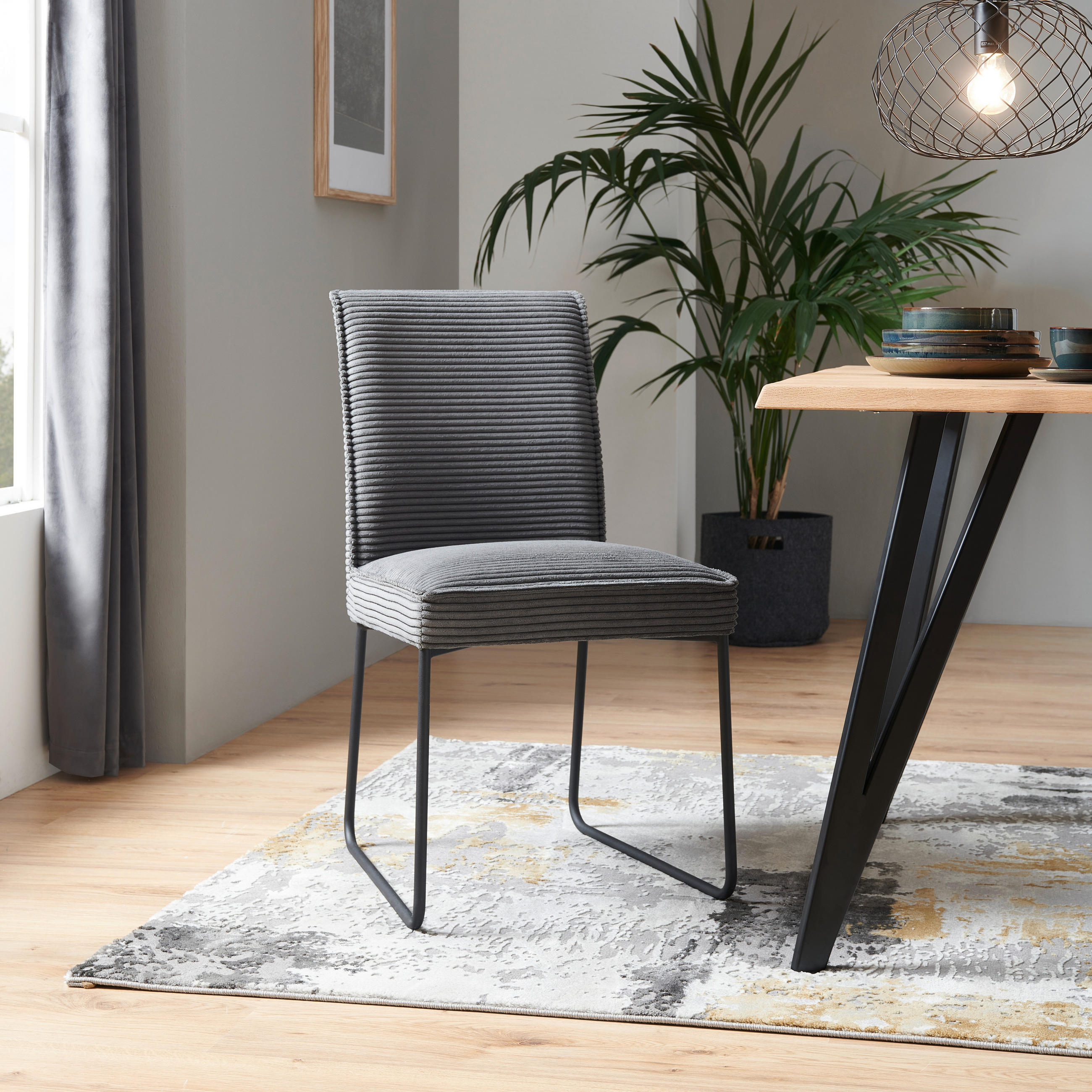STUHL - Dunkelgrau/Schwarz, MODERN, Textil/Metall (48/62/87,5cm) - Livetastic