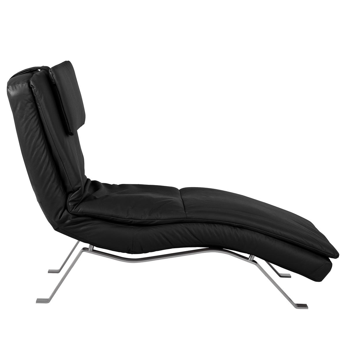 RELAXLIEGE in Echtleder Schwarz  - Silberfarben/Schwarz, Design, Leder/Metall (65/95/171cm) - Celina Home
