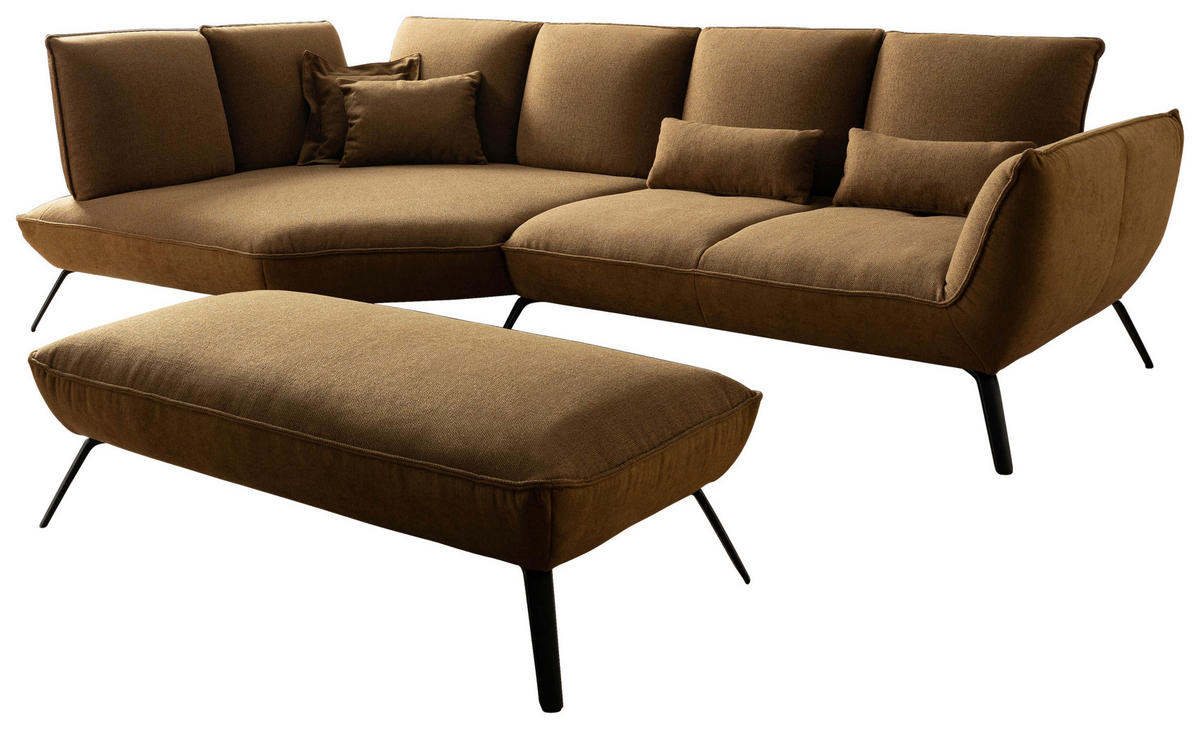ECKSOFA Braun Flachgewebe Nierenkissen, Rücken echt  - Schwarz/Braun, Design, Textil/Metall (169/320cm) - Moderano