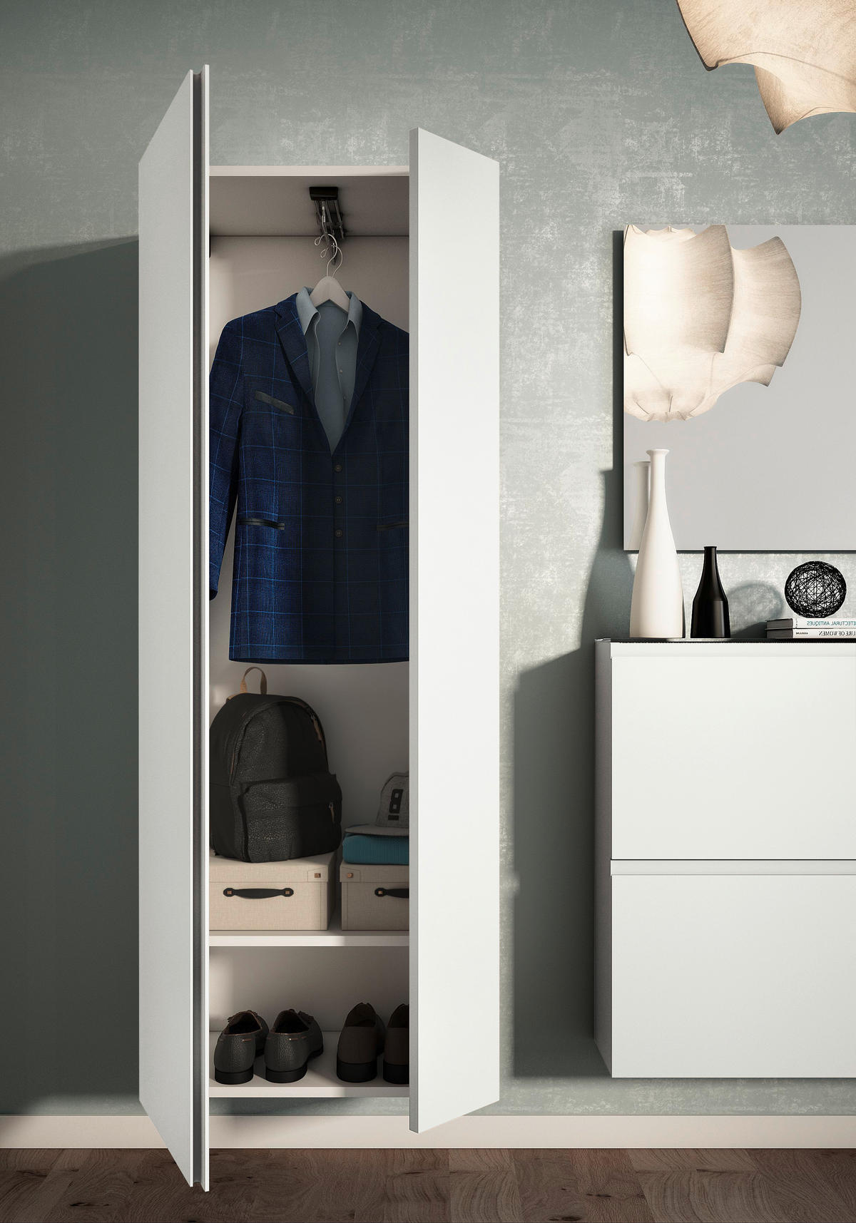 GARDEROBE 3-teilig  in 180/185/33 cm  - Weiss, Design, Glas/Holzwerkstoff (180/185/33cm) - Moderano