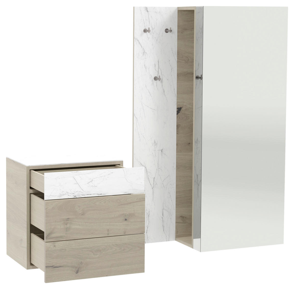 GARDEROBE 2-teilig  in 184/194/42,6 cm  - Eichefarben/Weiß, Natur, Glas/Holz (184/194/42,6cm) - Voglauer