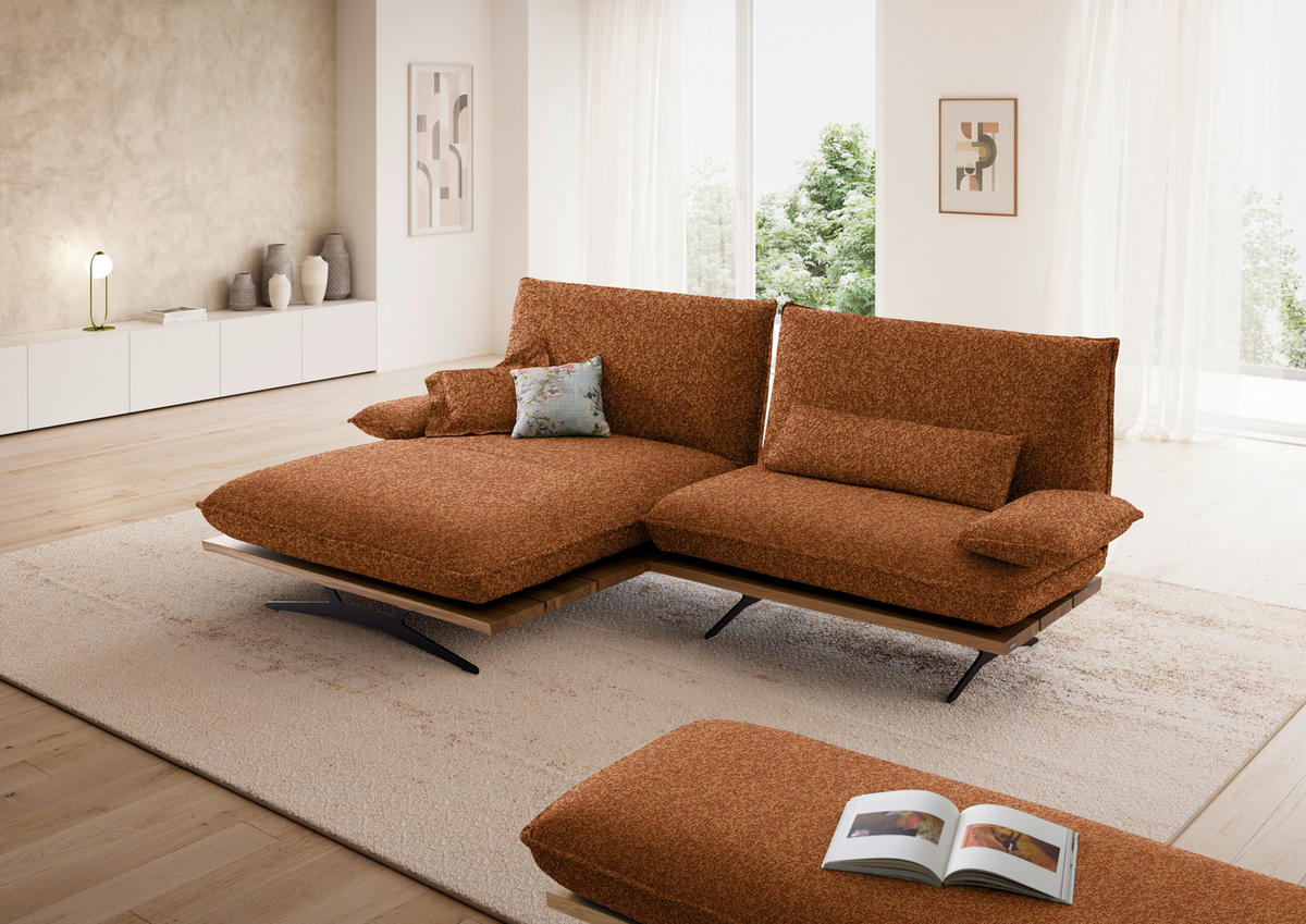 ECKSOFA Chenille, Flachgewebe Rostfarben, Wildeiche  - Wildeiche/Rostfarben, Design, Holz/Textil (161/284cm) - Koinor