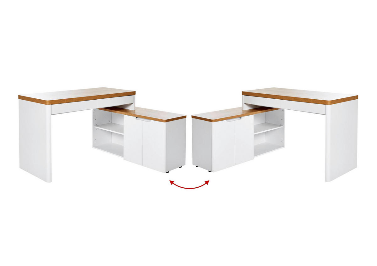 ECKSCHREIBTISCH 140/118/76 cm  in Weiß, Eichefarben  - Eichefarben/Weiß, KONVENTIONELL, Holzwerkstoff (140/118/76cm)