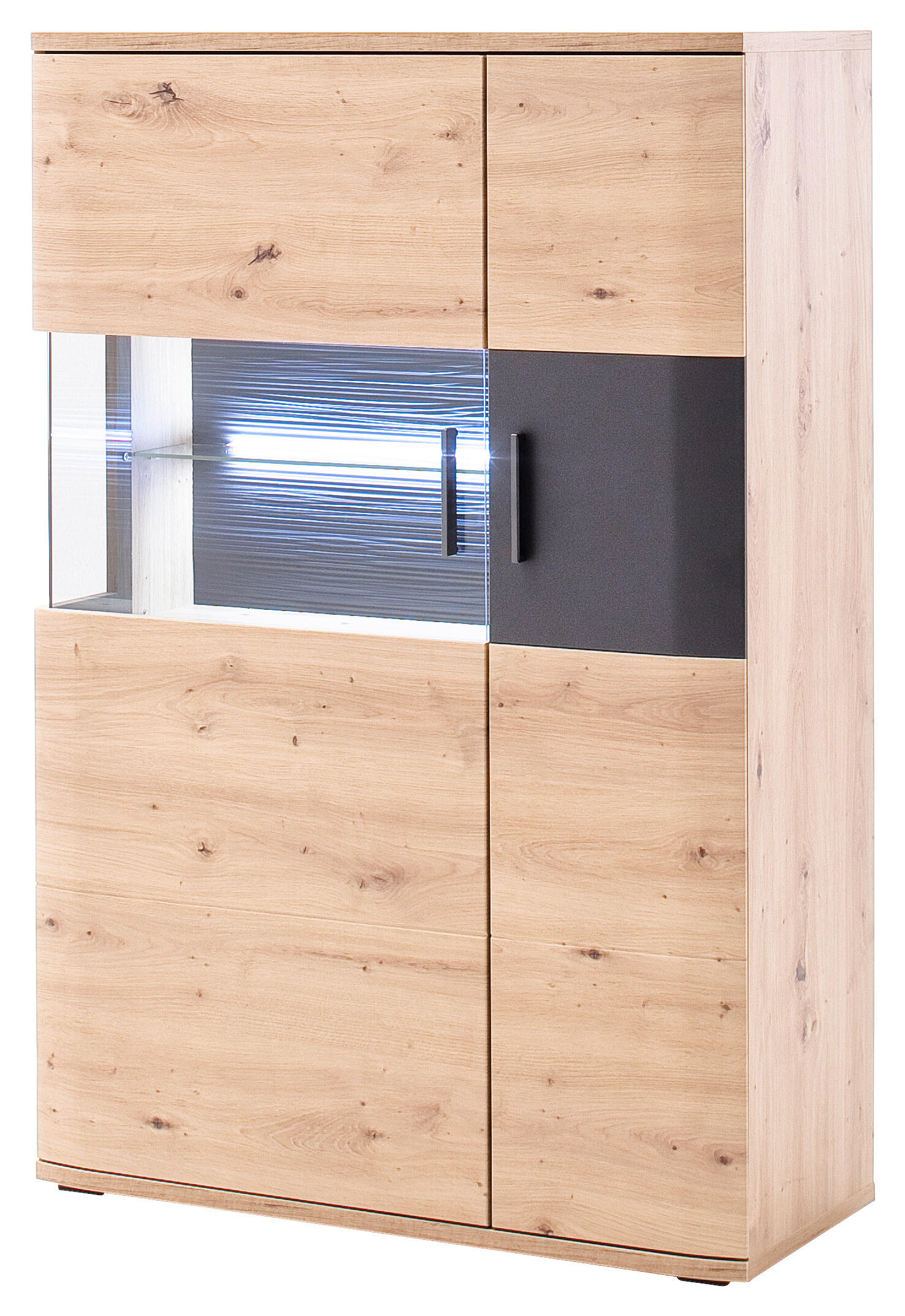 HIGHBOARD Kigali in 90/134/37 cm - Klar/Eichefarben, Design, Glas/Holzwerkstoff (90/134/37cm) - Livetastic