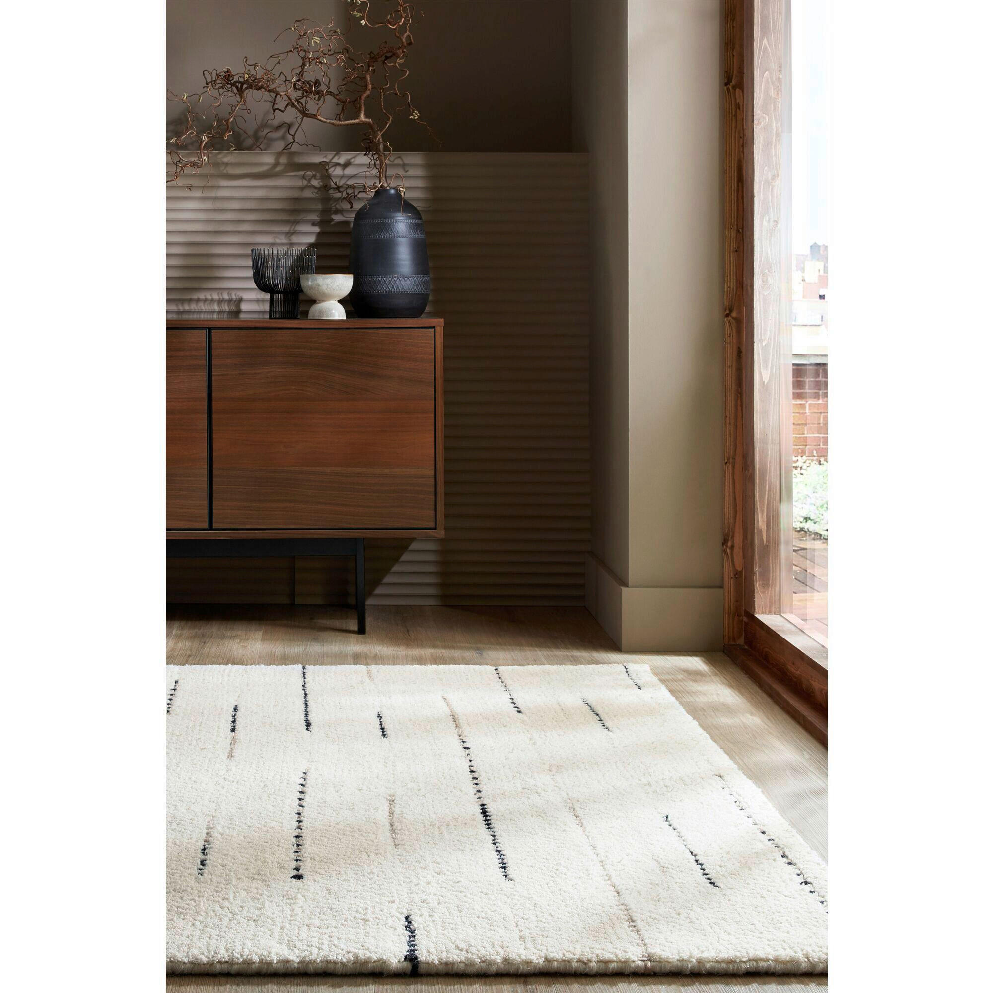 HANDWEBTEPPICH 200/290 cm DOTTIE LINEAR Schwarz, Weiß  - Schwarz/Weiß, KONVENTIONELL, Textil (200/290cm) - Xora