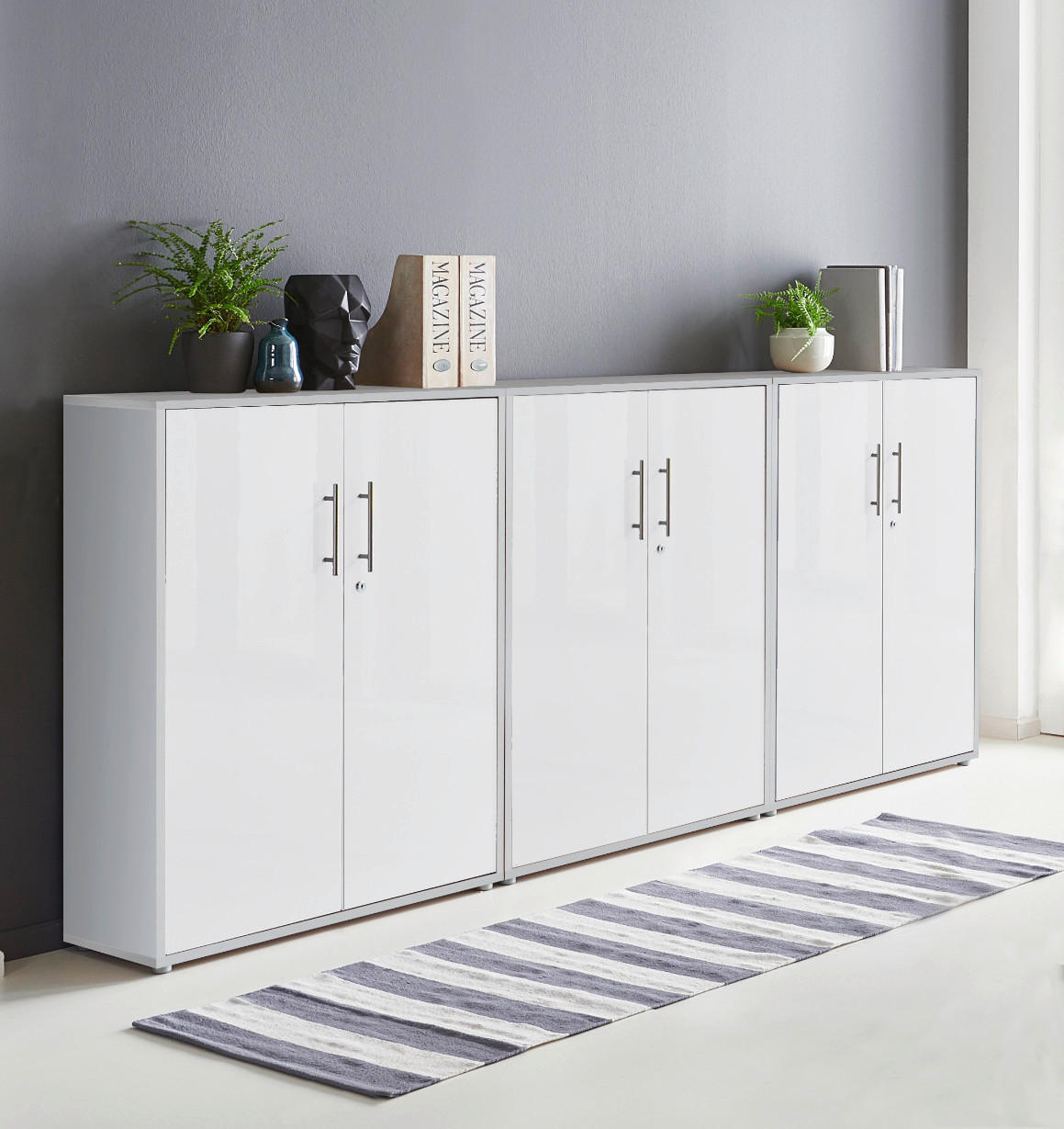 AKTENSCHRANK Grau, Weiß  - Weiß/Grau, MODERN, Holzwerkstoff (253,2/113,6/33cm) - MID.YOU