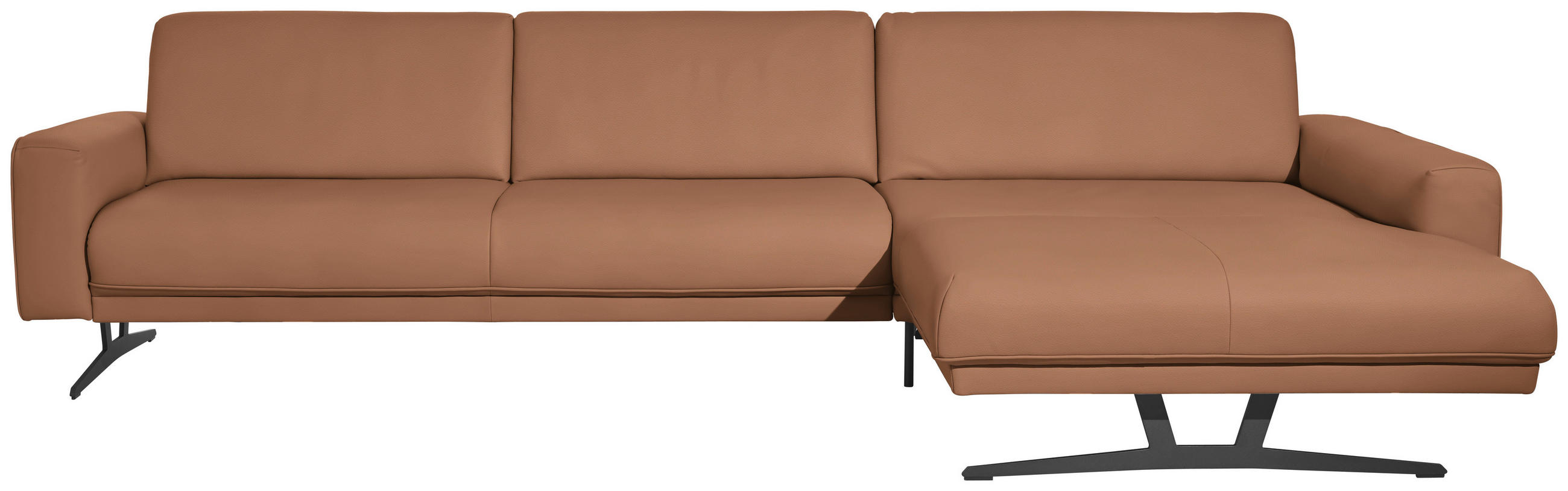 ECKSOFA in Echtleder Hellbraun  - Hellbraun/Anthrazit, Konventionell, Leder/Metall (324/179cm) - Johann Jakob
