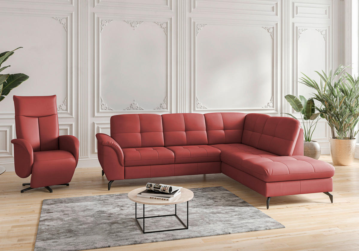 ECKSOFA in Echtleder Rot  244/212 cm  - Rot/Schwarz, MODERN, Leder/Metall (244/212cm) - Sit & More