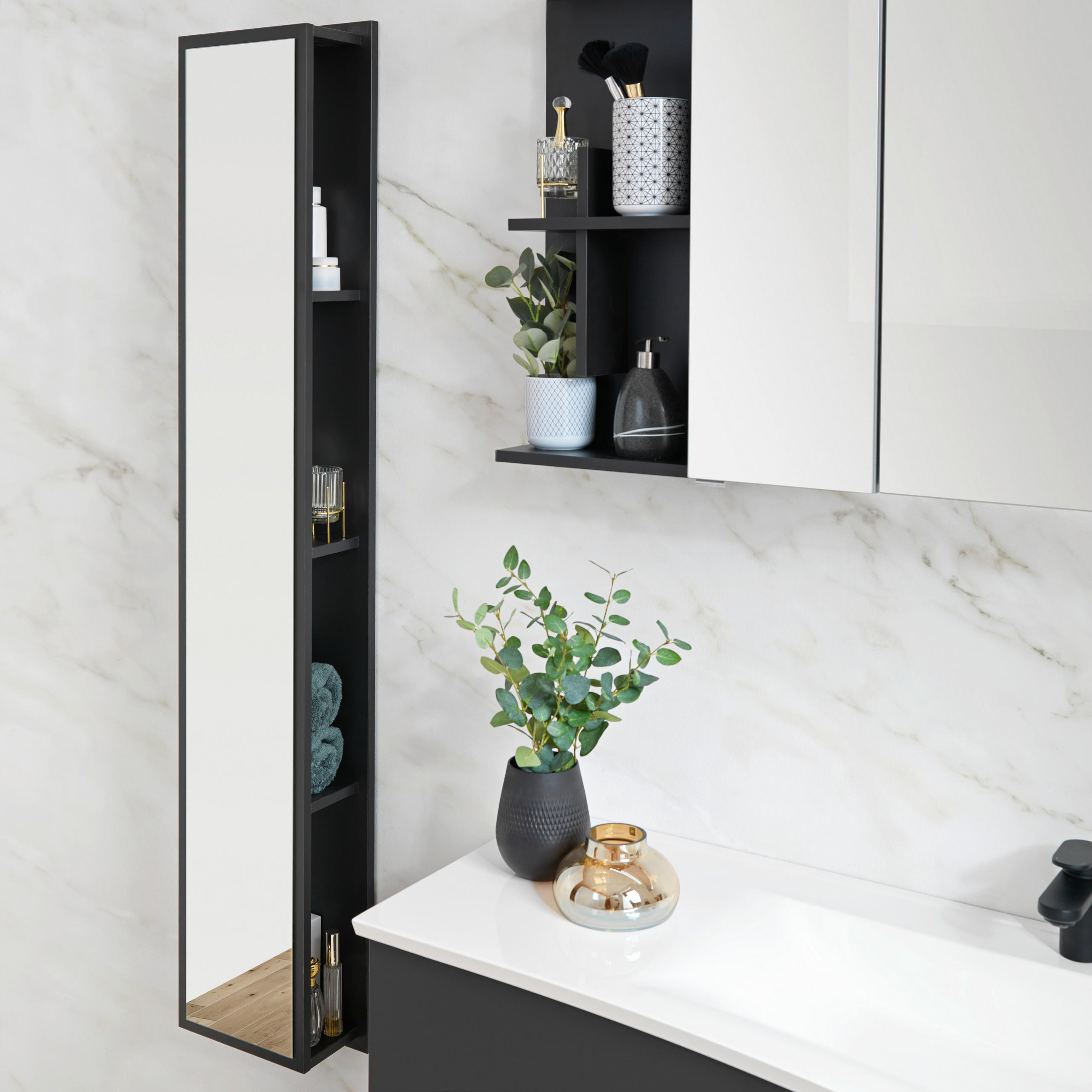 BADEZIMMERREGAL 30/160/15 cm  - Grau, MODERN, Glas/Holzwerkstoff (30/160/15cm) - Novel