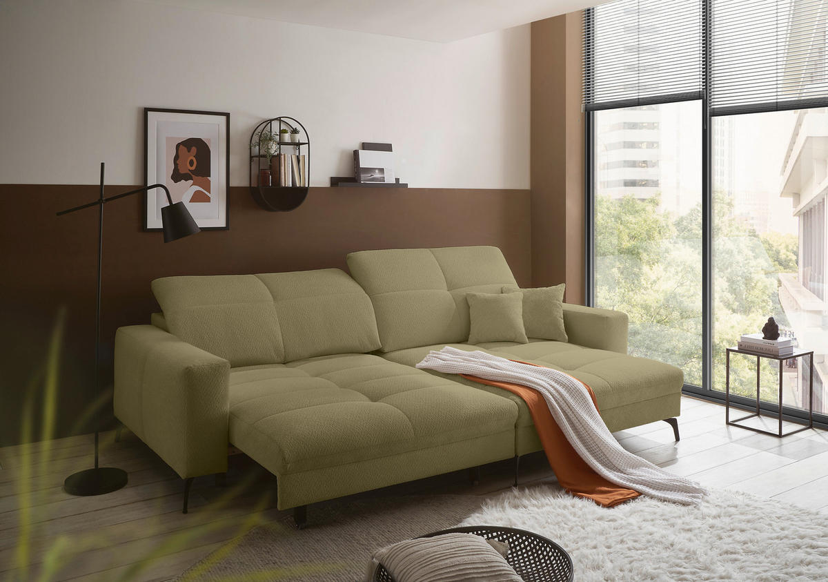 ECKSOFA Olivgrün Webstoff  - Schwarz/Olivgrün, KONVENTIONELL, Textil/Metall (285/180cm) - SetOne by Musterring