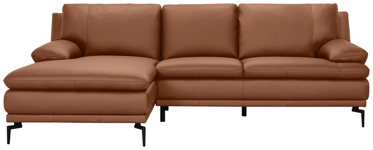 ECKSOFA Cognac Echtleder  - Cognac/Schwarz, Design, Leder (158/248cm) - MID.YOU