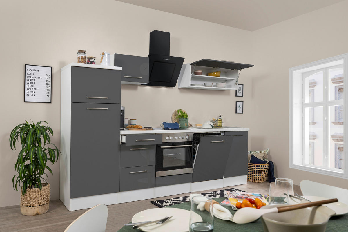 KÜCHENBLOCK 280 cm   in Grau, Weiss  - Weiss/Alufarben, Konventionell, Holzwerkstoff/Metall (280cm) - Respekta