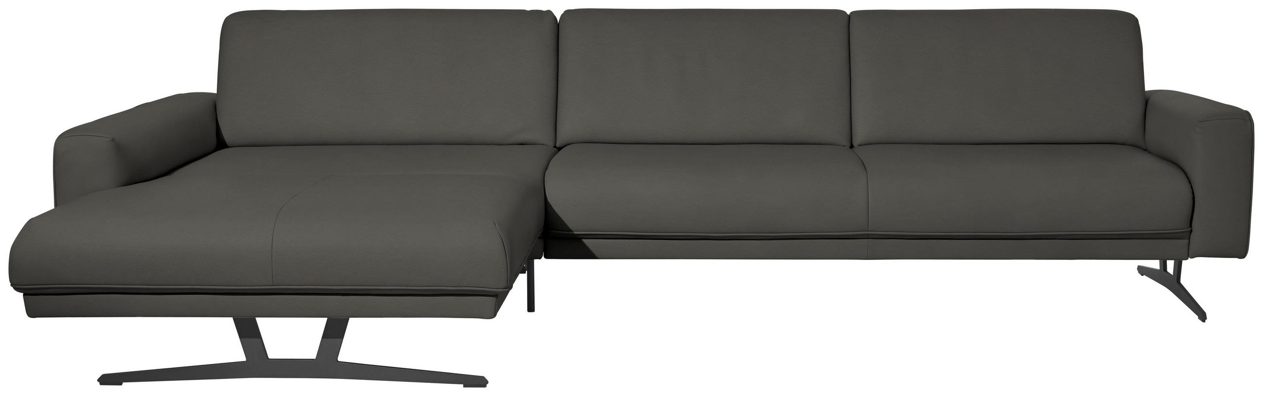 ECKSOFA in Echtleder Grau  179/324 cm  - Anthrazit/Grau, KONVENTIONELL, Leder/Metall (179/324cm) - Johann Jakob