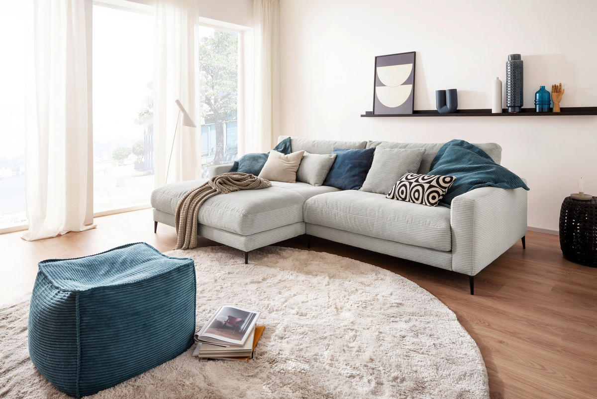 ECKSOFA in Cord Petrol  272/190 cm  - Petrol/Schwarz, Design, Textil/Metall (272/190cm) - Lomoco