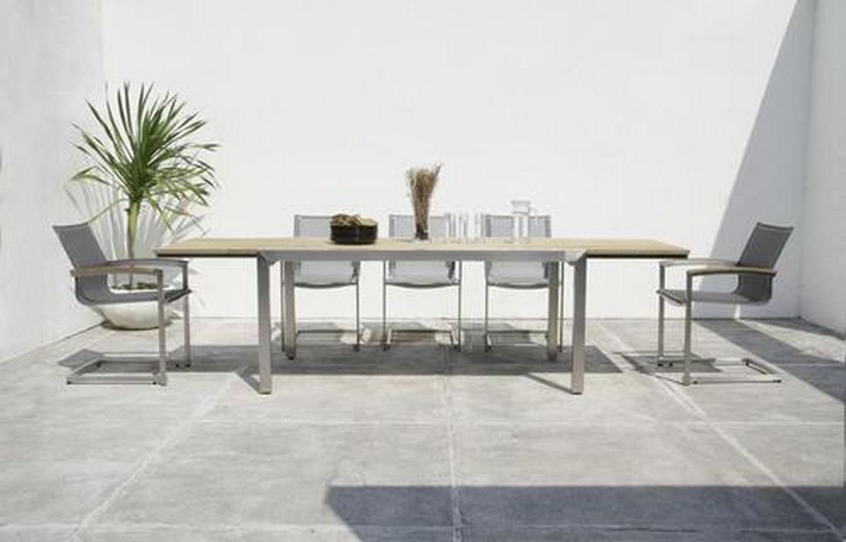 GARTENTISCH 170-280/90/75 cm Holz, Metall rechteckig  - Edelstahlfarben/Teakfarben, Design, Holz/Metall (170-280/90/75cm) - Zebra 