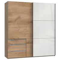 SCHWEBETÜRENSCHRANK 200/216/65 cm 2-türig Weiß, Eichefarben  - Chromfarben/Eichefarben, MODERN, Holzwerkstoff (200/216/65cm) - MID.YOU